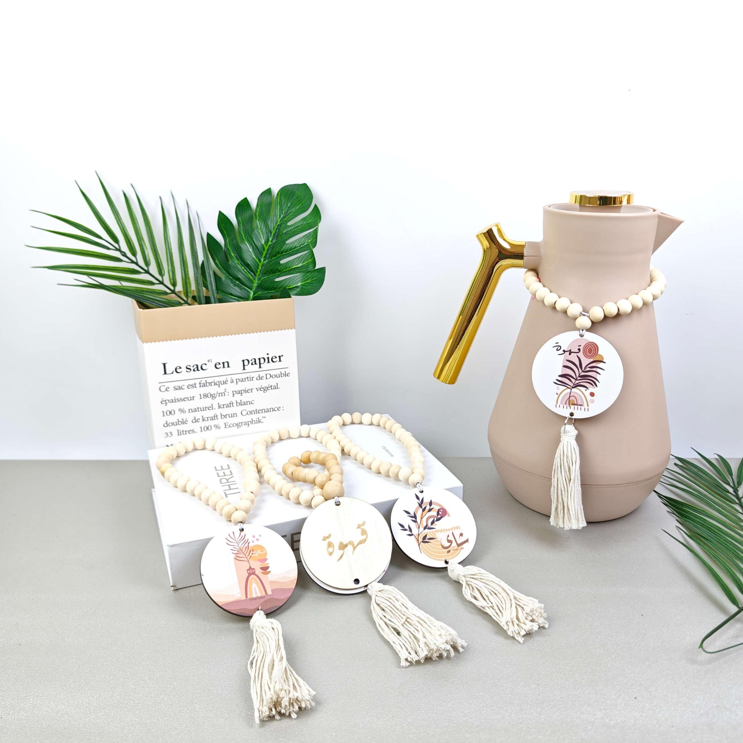 外贸流行中东风格保温壶项链木珠链流行定制阿文花色可批发