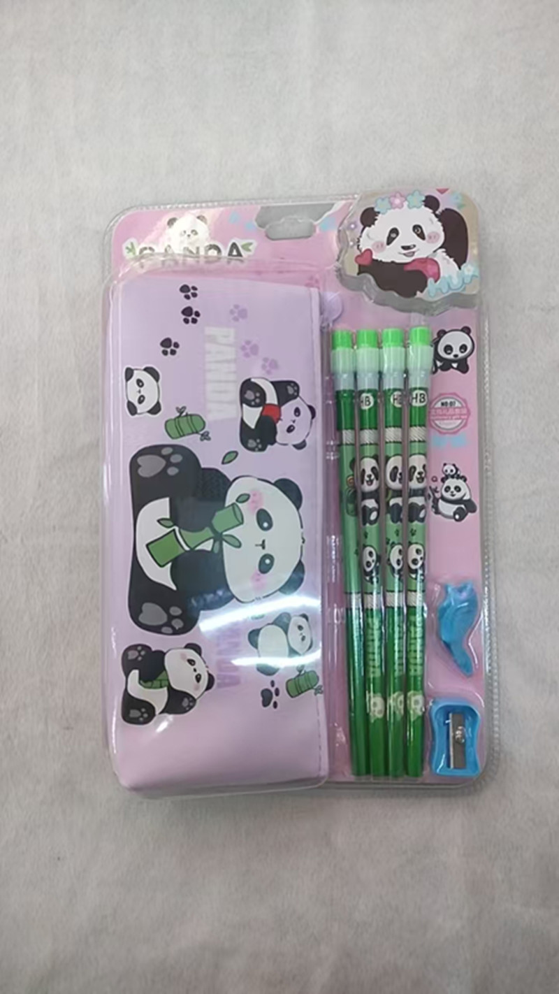 国潮文具套装笔袋铅笔卷笔刀可爱熊猫吃竹子