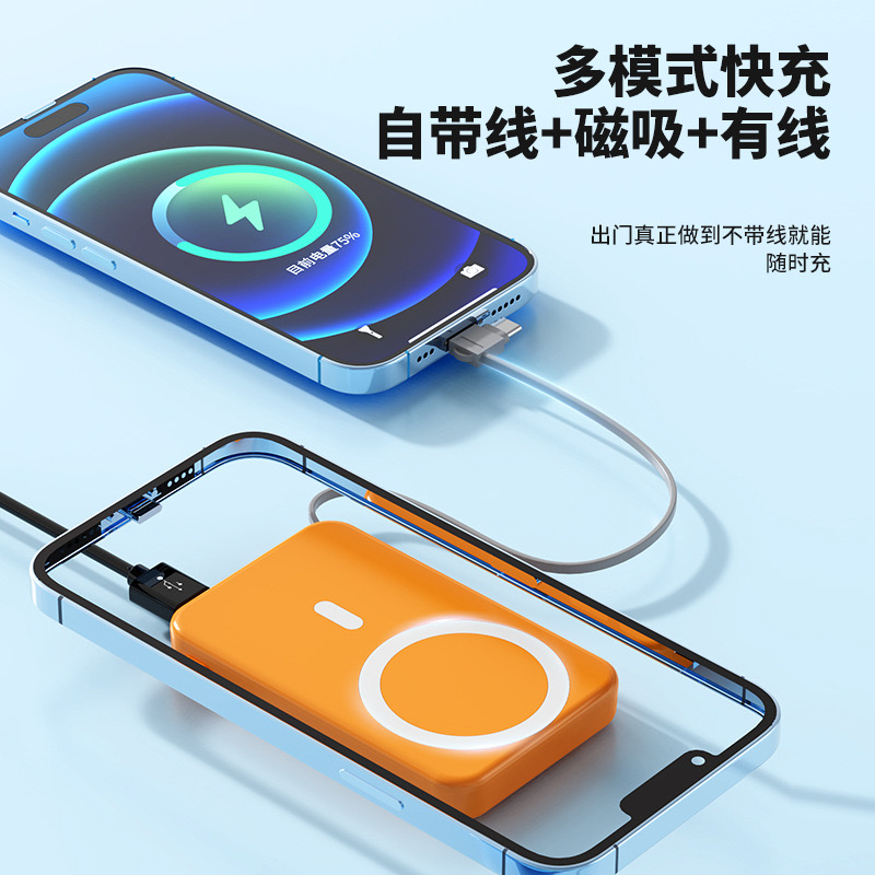 10,000 mah mobile phone Magsafe magnetic wireless power bank with built-in cable mini power bank, custom-printed logo power bank Application Scenario