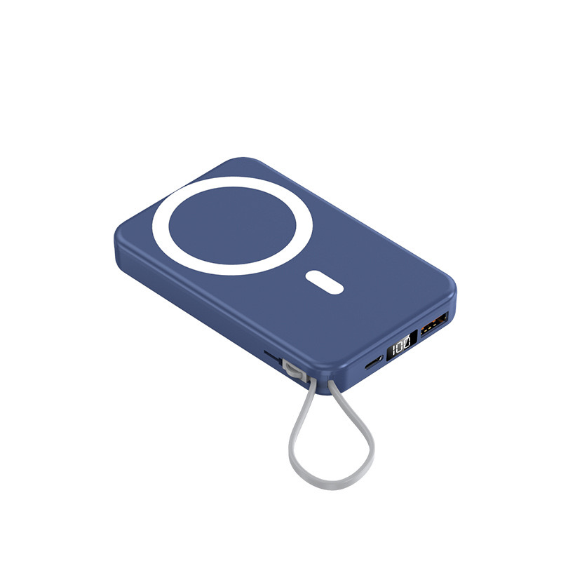 10,000 mah mobile phone Magsafe magnetic wireless power bank with built-in cable mini power bank, custom-printed logo power bank Item Picture