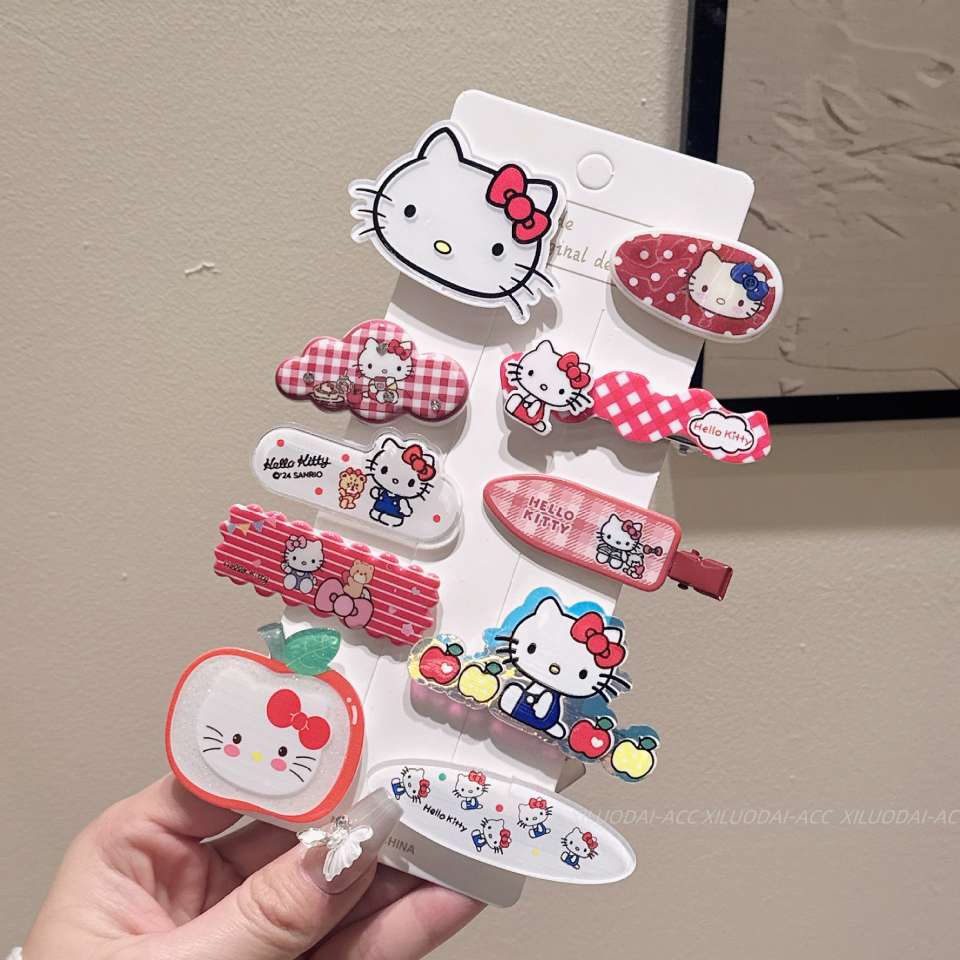 可爱苹果红格子kitty系列发夹少女亚克力鸭嘴夹侧边边夹发卡发饰详情图1