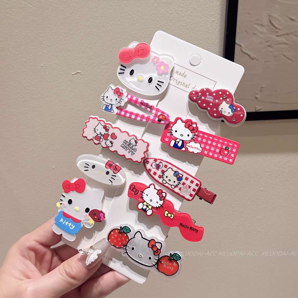 可爱苹果红格子kitty系列发夹少女亚克力鸭嘴夹侧边边夹发卡发饰详情图3