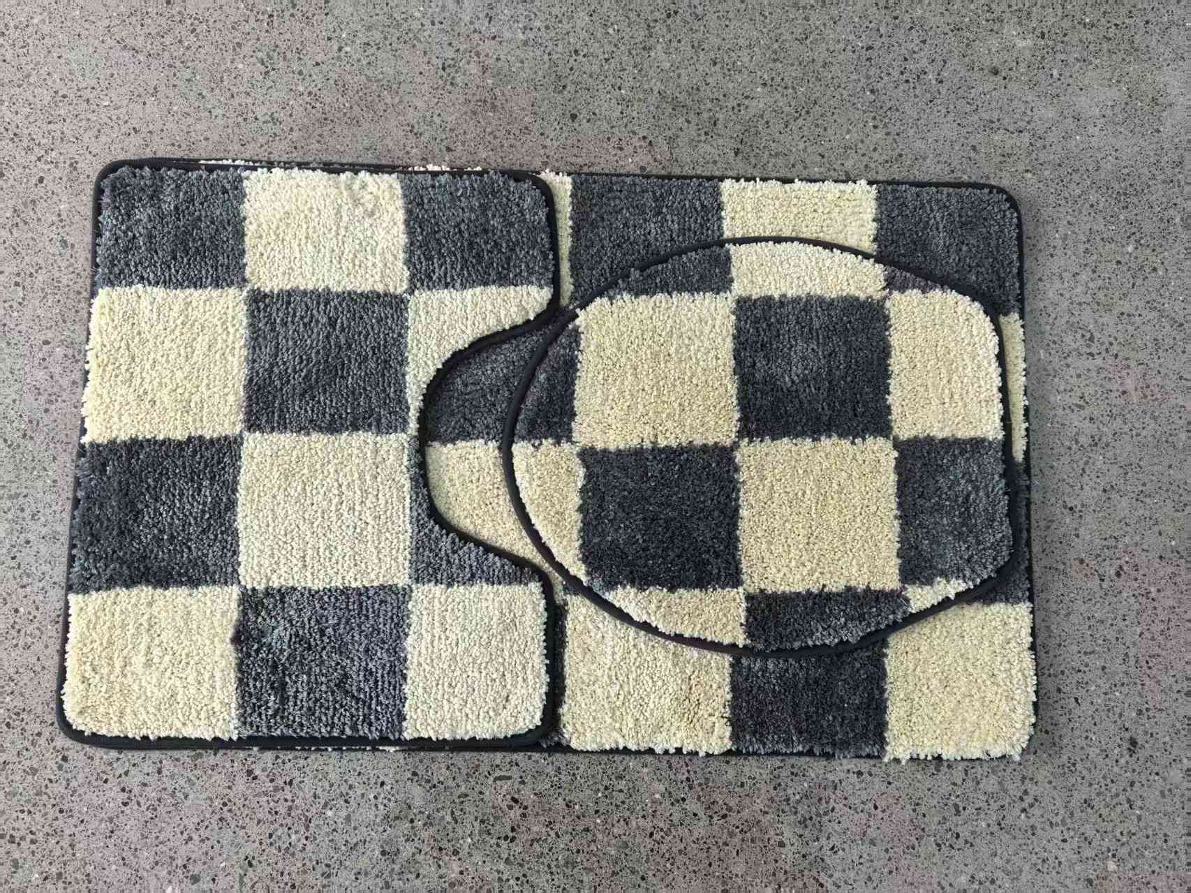 Russian cross-border simple toilet 3-piece set, flocked jacquard floor mat, anti-slip floor mat, bathroom floor mat in stock, foreign trade toilet 3-piece set, high-quality super fiber jacquard combination mat, no color fading, random mixed patterns... Specification drawing