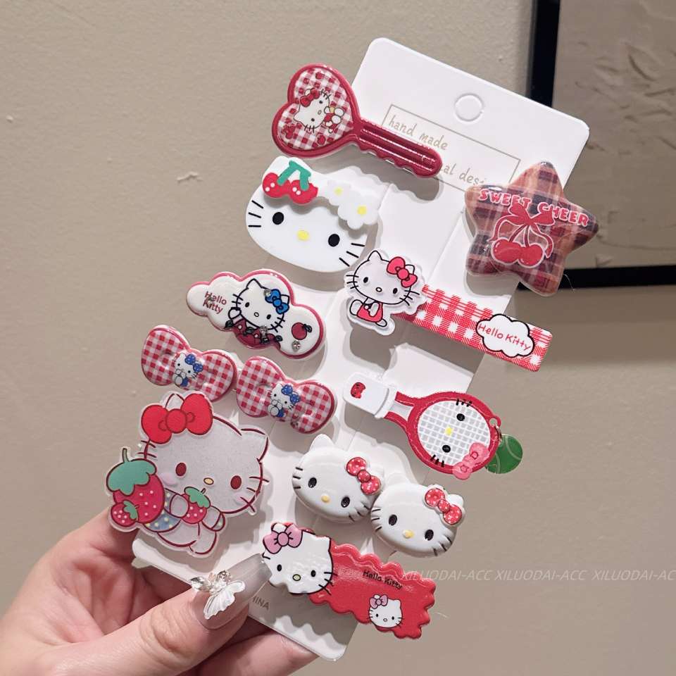 可爱苹果红格子kitty系列发夹少女亚克力鸭嘴夹侧边边夹发卡发饰详情图2