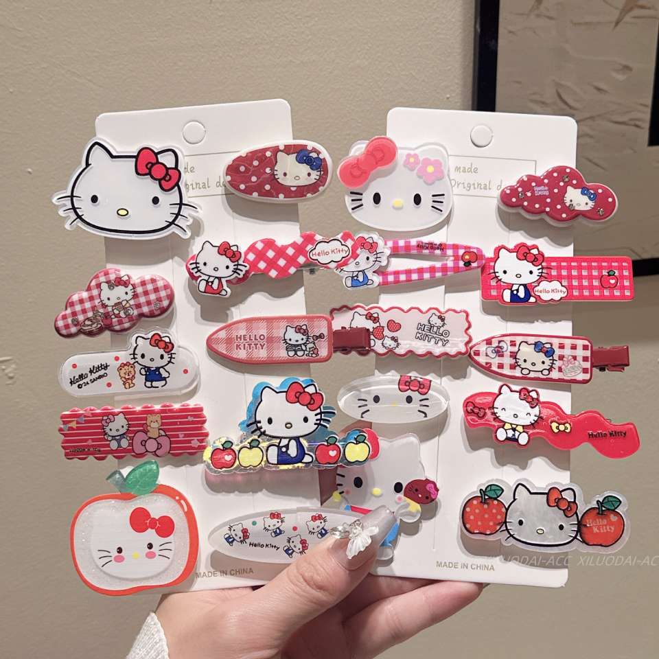 可爱苹果红格子kitty系列发夹少女亚克力鸭嘴夹侧边边夹发卡发饰详情图7