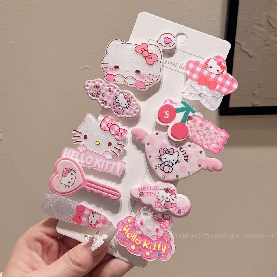 可爱苹果红格子kitty系列发夹少女亚克力鸭嘴夹侧边边夹发卡发饰详情图4