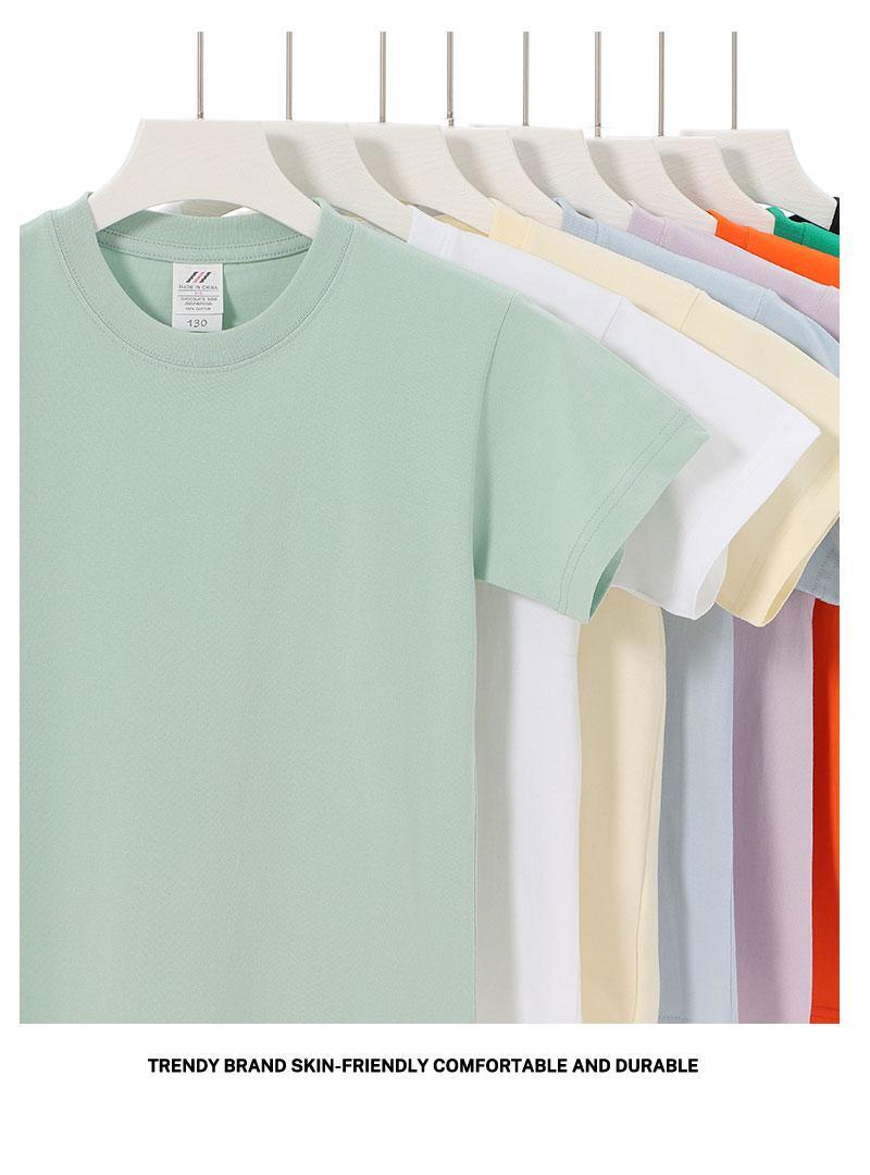 Custom-made 230g/㎡ combed precision rose-spun pure cotton short-sleeved T-shirt for both men and women. FG Korean version children's short-sleeved clothing, new children's fashion and trend. Children's T-shirt, refreshing and comfortable