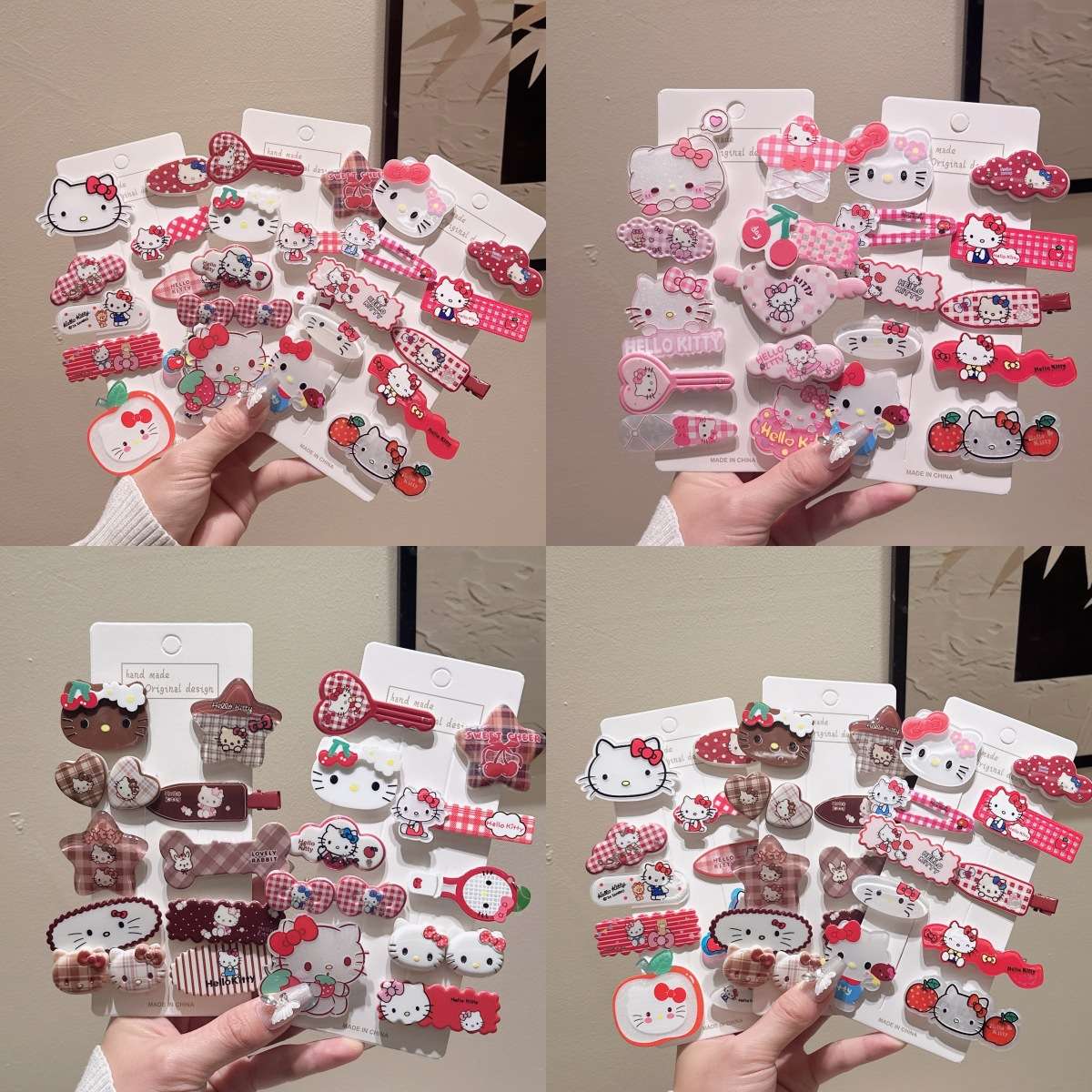 可爱苹果红格子kitty系列发夹少女亚克力鸭嘴夹侧边边夹发卡发饰详情图9