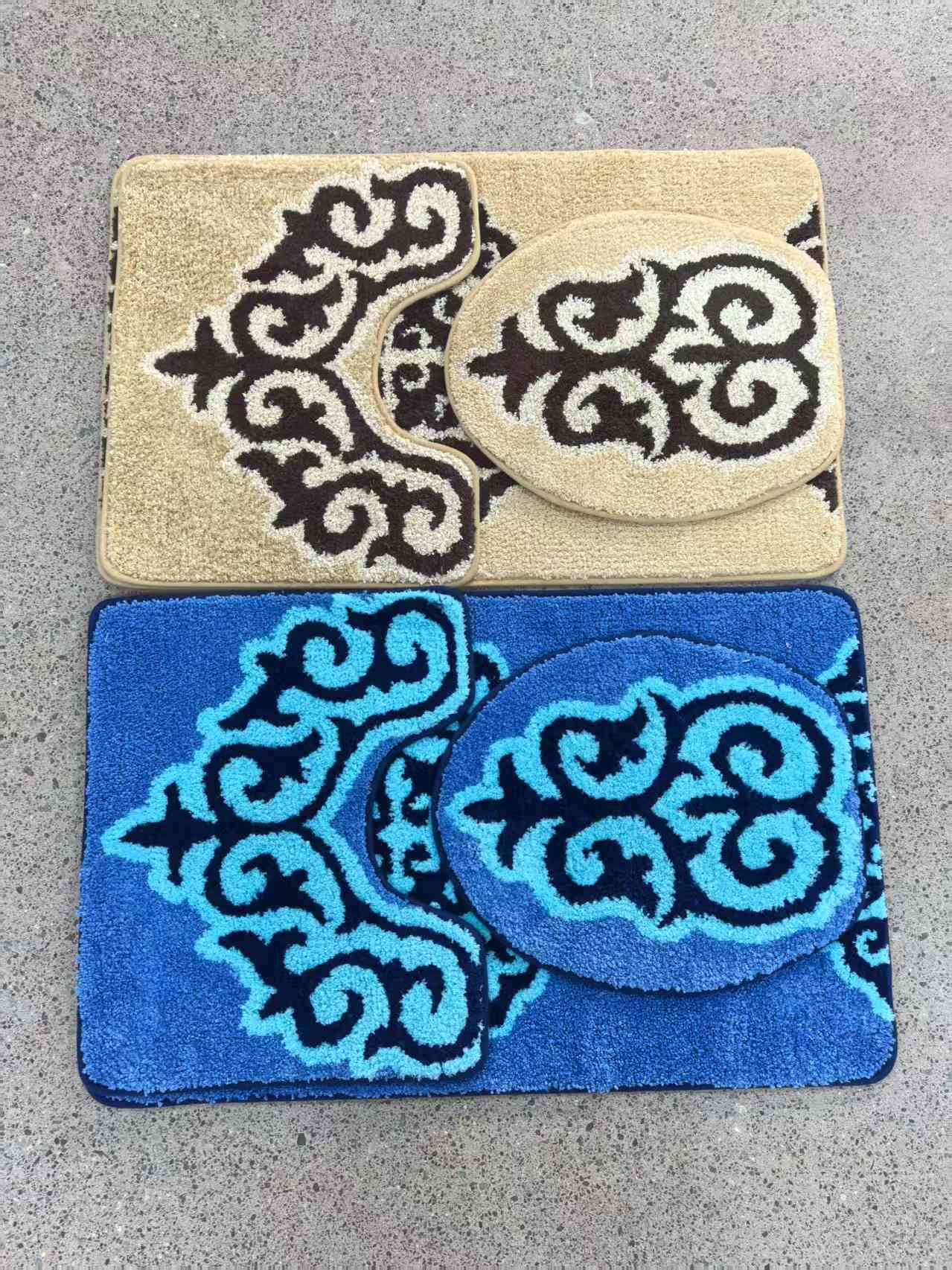 Russian cross-border simple toilet 3-piece set, flocked jacquard floor mat, anti-slip floor mat, bathroom floor mat in stock, foreign trade toilet 3-piece set, high-quality super fiber jacquard combination mat, no color fading, random mixed patterns... full figure