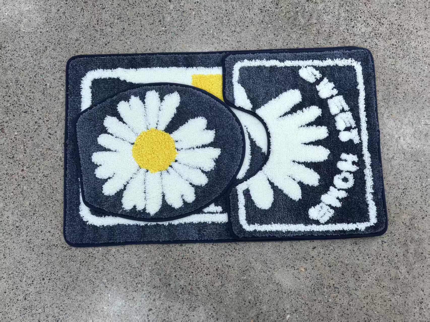 Russian cross-border simple toilet 3-piece set, flocked jacquard floor mat, anti-slip floor mat, bathroom floor mat in stock, foreign trade toilet 3-piece set, high-quality super fiber jacquard combination mat, no color fading, random mixed patterns... details Picture