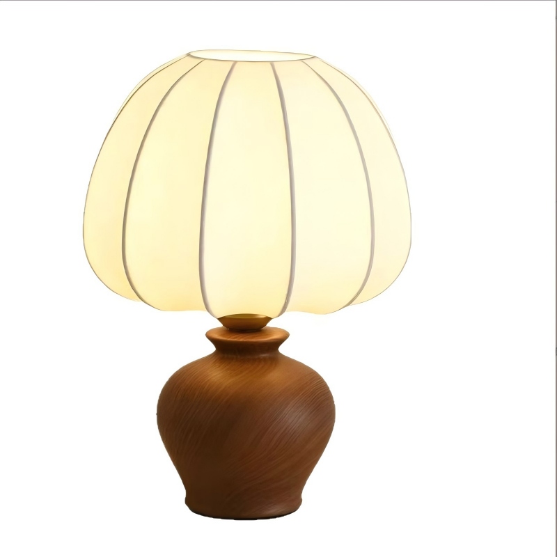 Chinese-style bedroom bedside table lamp, French retro ceramic imitation silk study lamp, walnut wood color decorative atmosphere lamp Item Picture