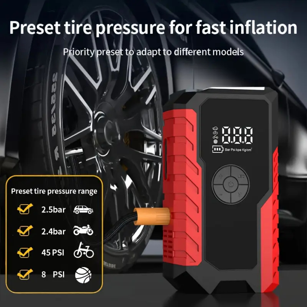 跨境爆品启12V智能夹汽车启动电源便携式车载无线充气泵充电宝详情3