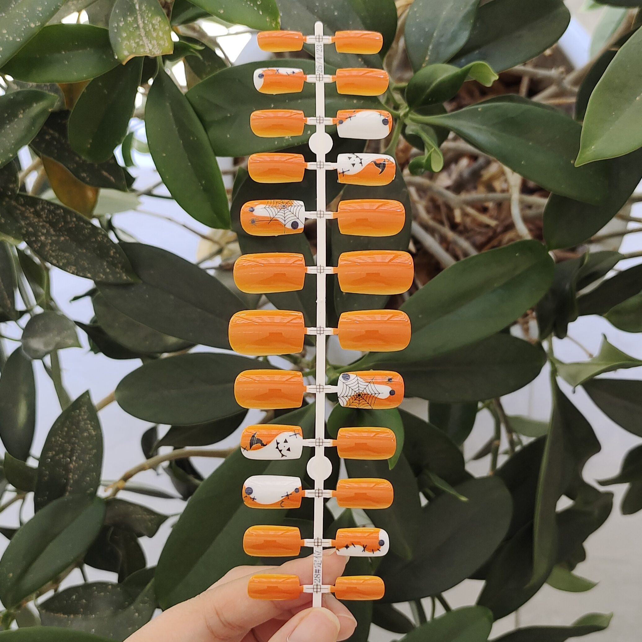 24 PCS PRESS ON NAIL TIPS LONG SQUARE SHAPE ORANGE BASE COLOR full figure