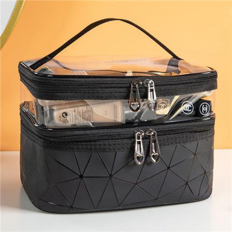 New diamond-shaped double-layer makeup bag, large-capacity, multi-functional portable travel skincare and toiletry bag, storage bag detail image 5