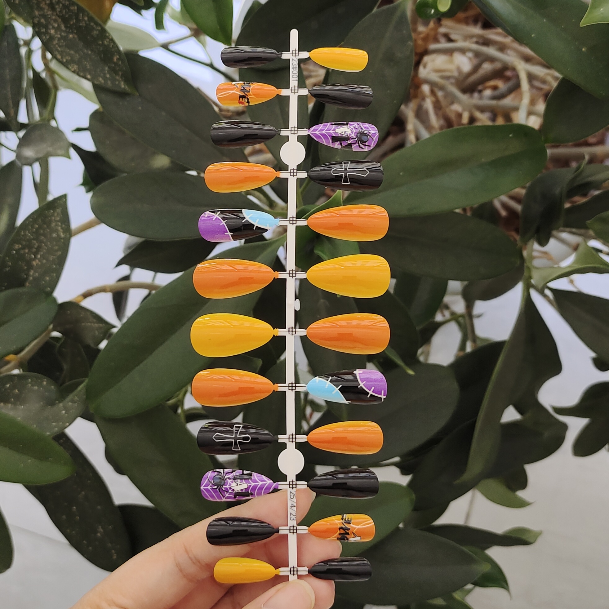 24 PCS PRESS ON NAIL TIPS ALMOND SHAPE CROSS PATTERN full figure