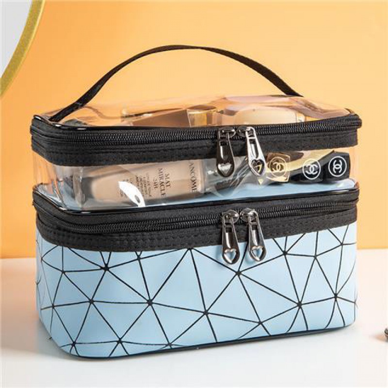 New diamond-shaped double-layer makeup bag, large-capacity, multi-functional portable travel skincare and toiletry bag, storage bag detail image 8