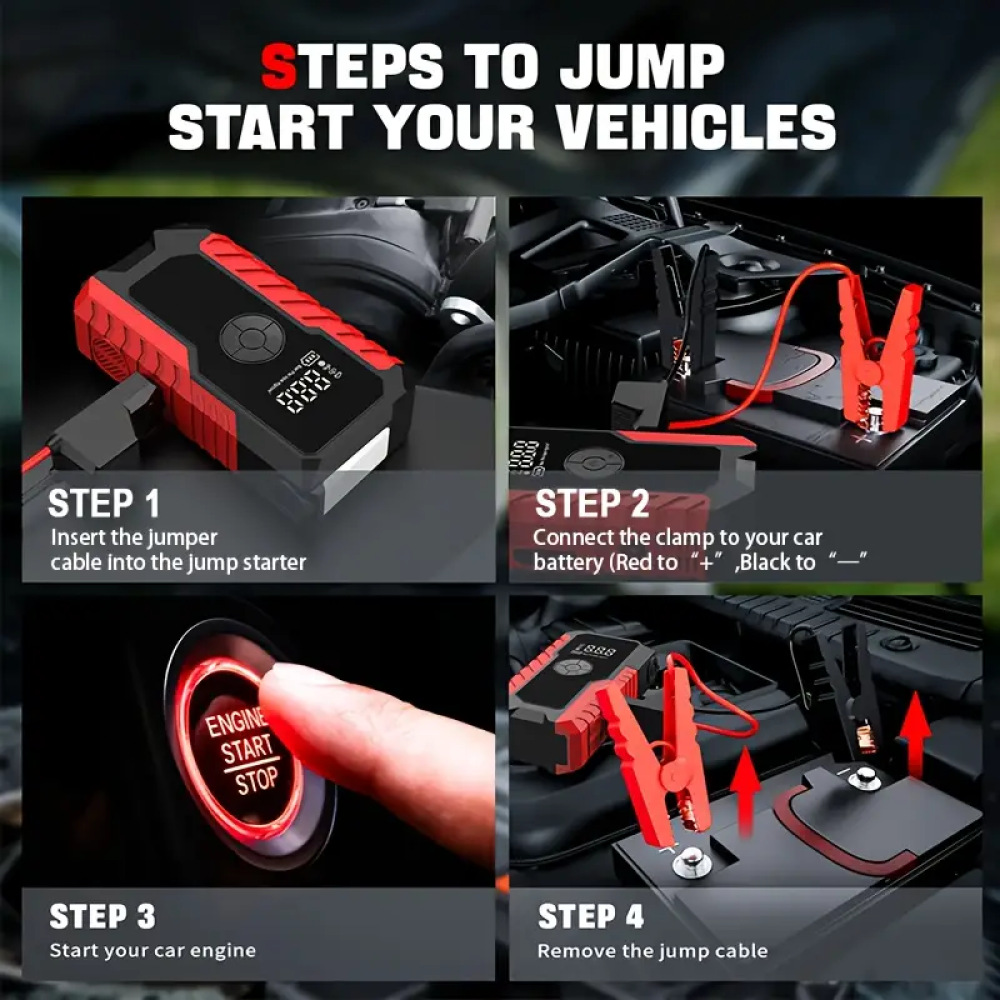 跨境爆品启12V智能夹汽车启动电源便携式车载无线充气泵充电宝详情2