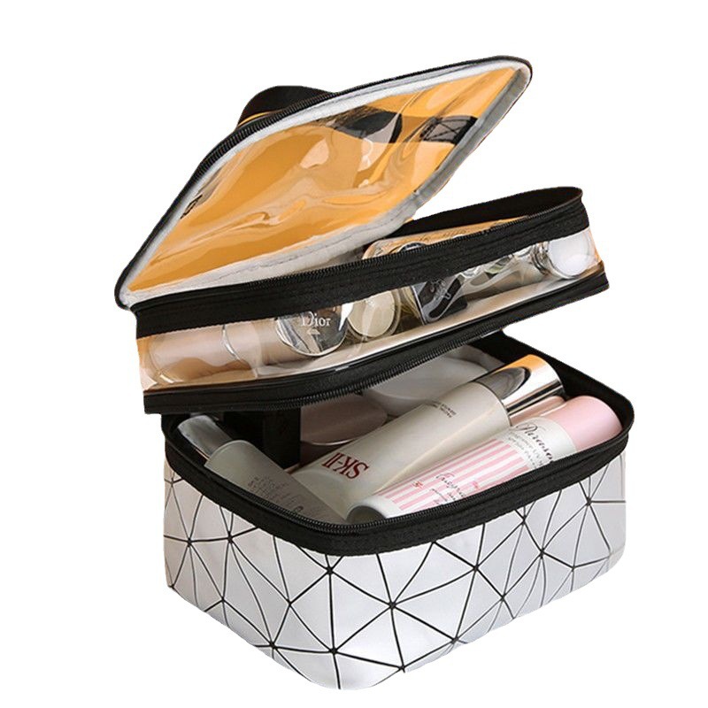 New diamond-shaped double-layer makeup bag, large-capacity, multi-functional portable travel skincare and toiletry bag, storage bag detail image 10
