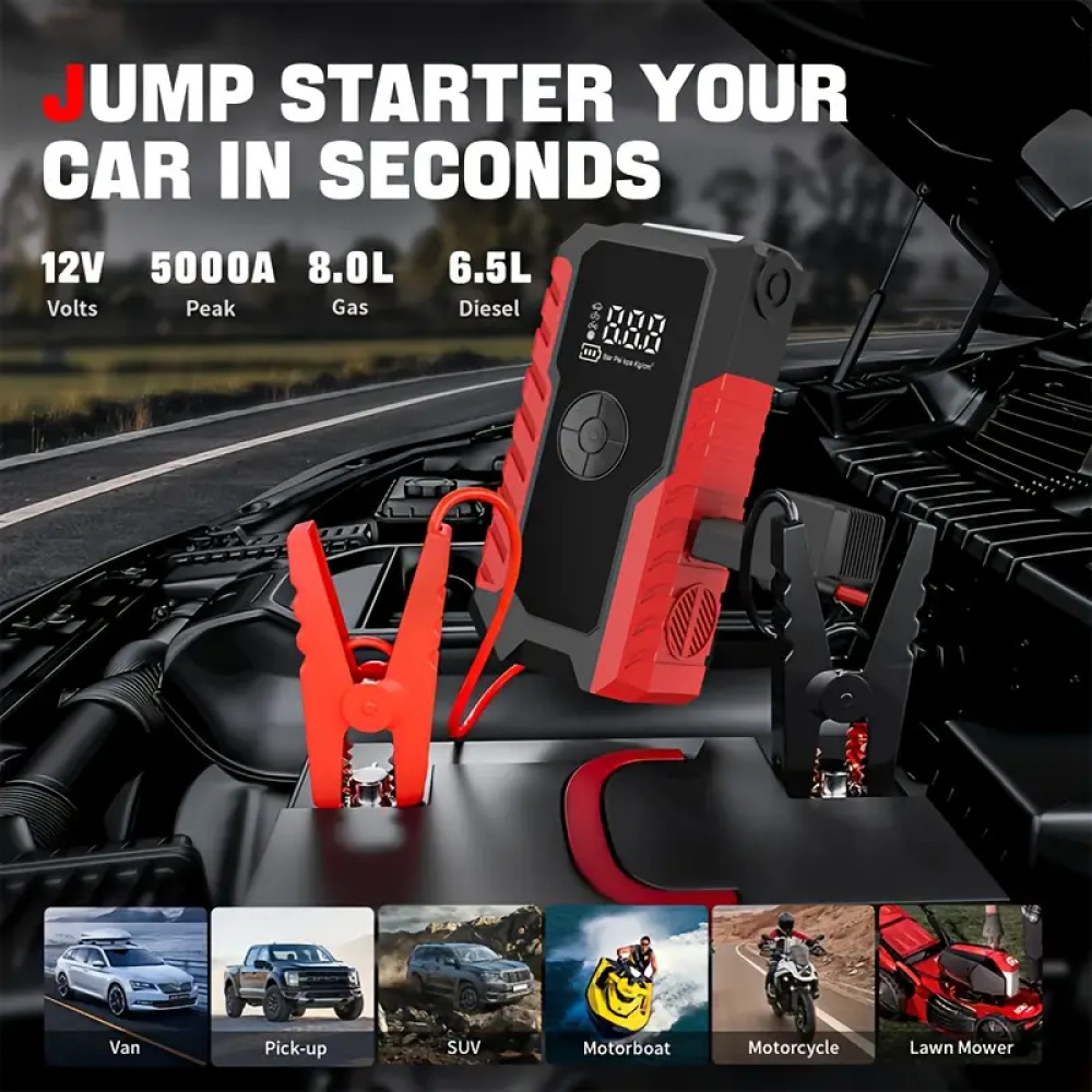 跨境爆品启12V智能夹汽车启动电源便携式车载无线充气泵充电宝详情10