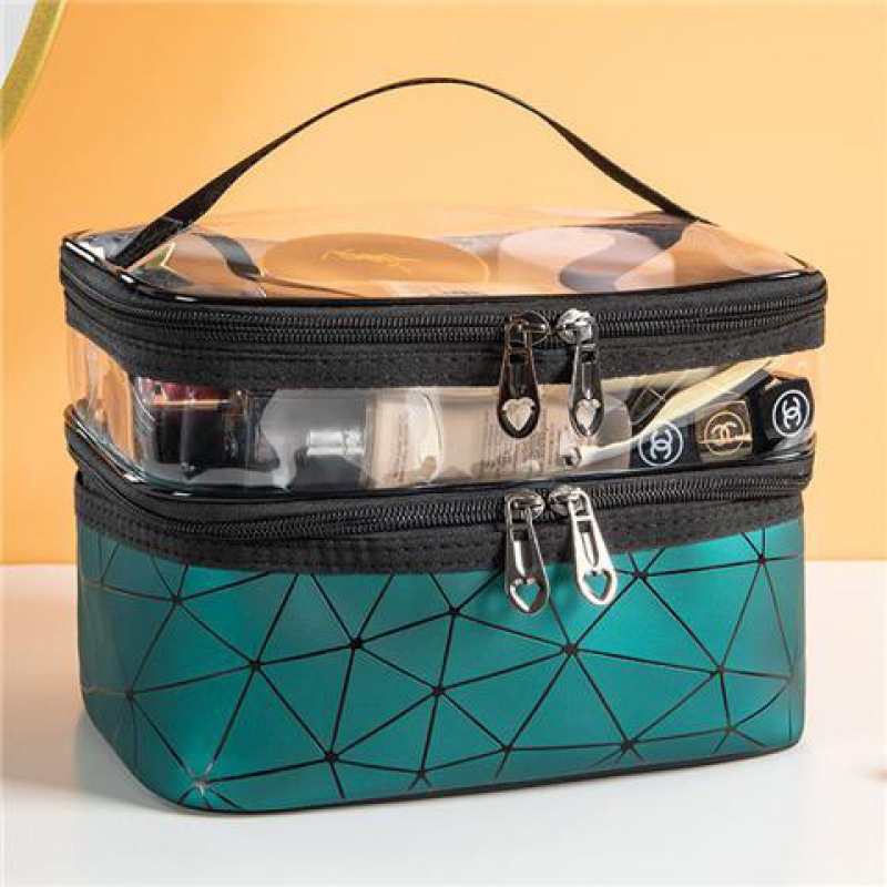 New diamond-shaped double-layer makeup bag, large-capacity, multi-functional portable travel skincare and toiletry bag, storage bag