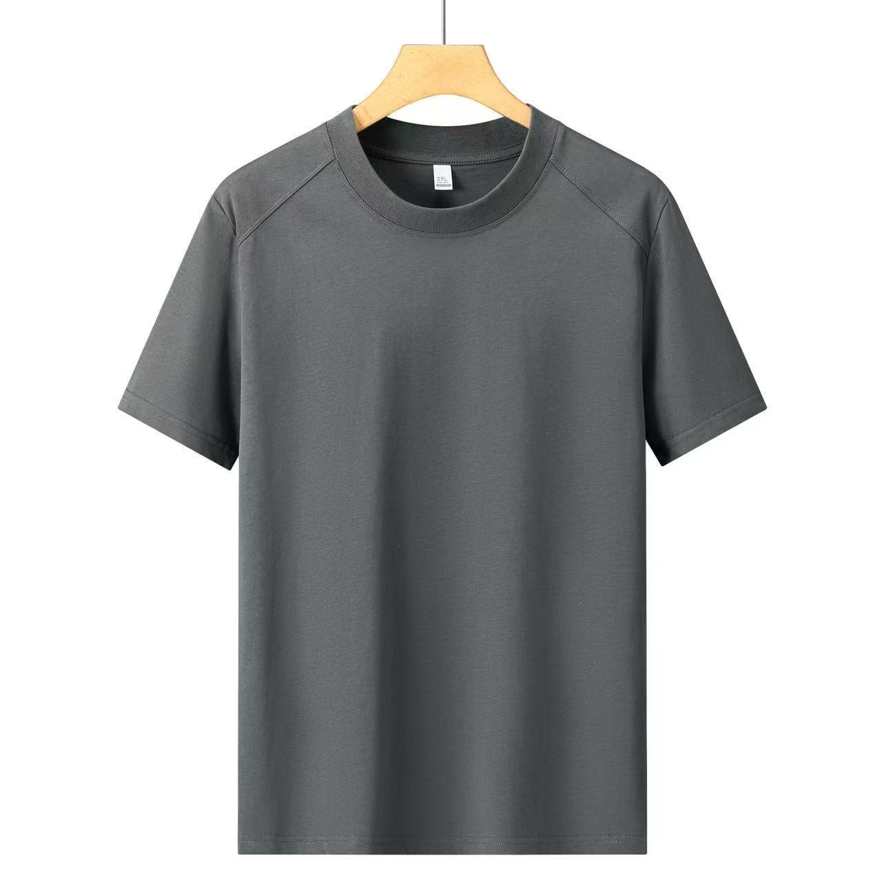 Cross-border 230g/㎡ double yarn 100% pure cotton shoulder sleeve style new short-sleeved T-shirt, fashionable and casual men's and women's same style T-shirt, simple and comfortable short-sleeved trendy T-shirt details Picture