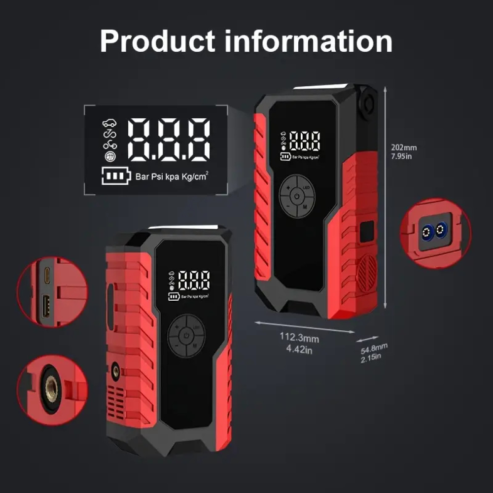 跨境爆品启12V智能夹汽车启动电源便携式车载无线充气泵充电宝详情4