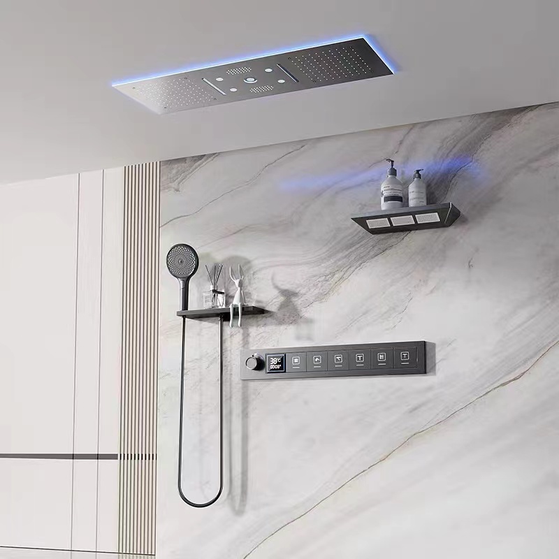 暗装花洒淋浴套装嵌入隐藏吊顶天幕多功能入墙式预埋数显全铜恒温