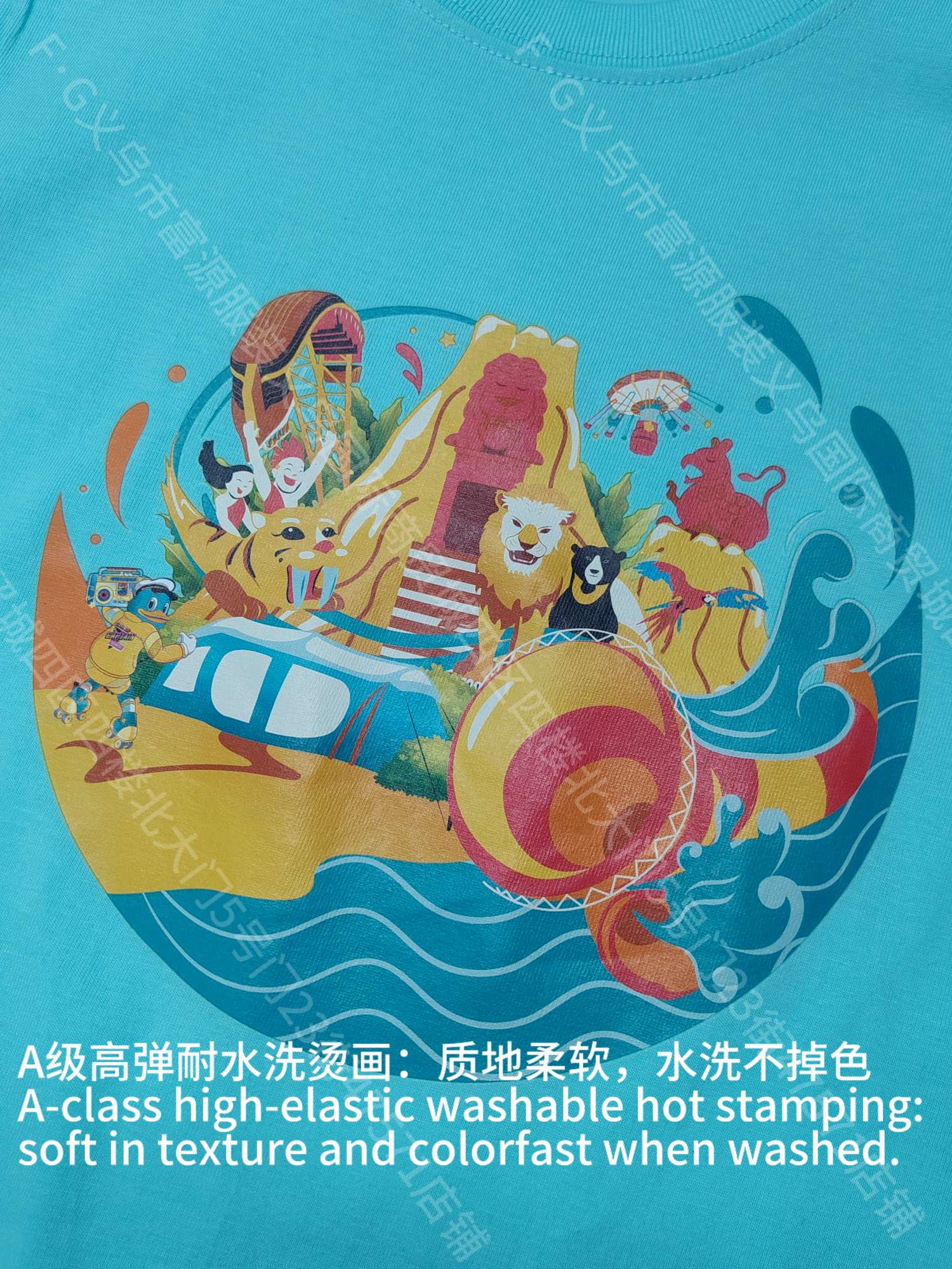 Customized production of cross-border T-shirts, polo short-sleeved shirts, logo heat transfer embroidery, work clothes and school uniforms. Clear logo patterns, bright colors, no color fading after washing, elastic and environmentally friendly heat transfer details Picture