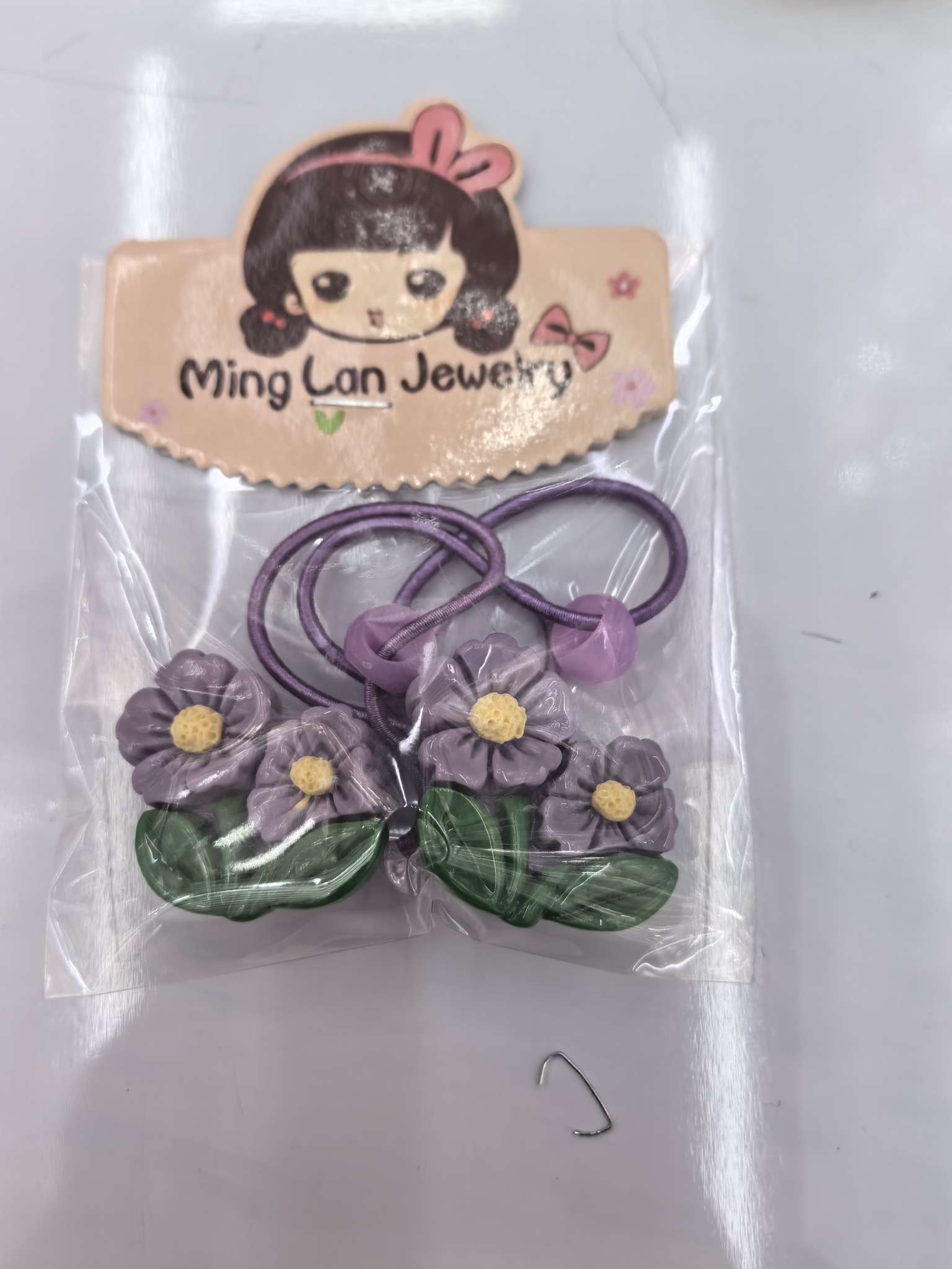 最近流行款双头花朵戴着树叶中间蕊心很好看3007B茗兰饰品详情图6