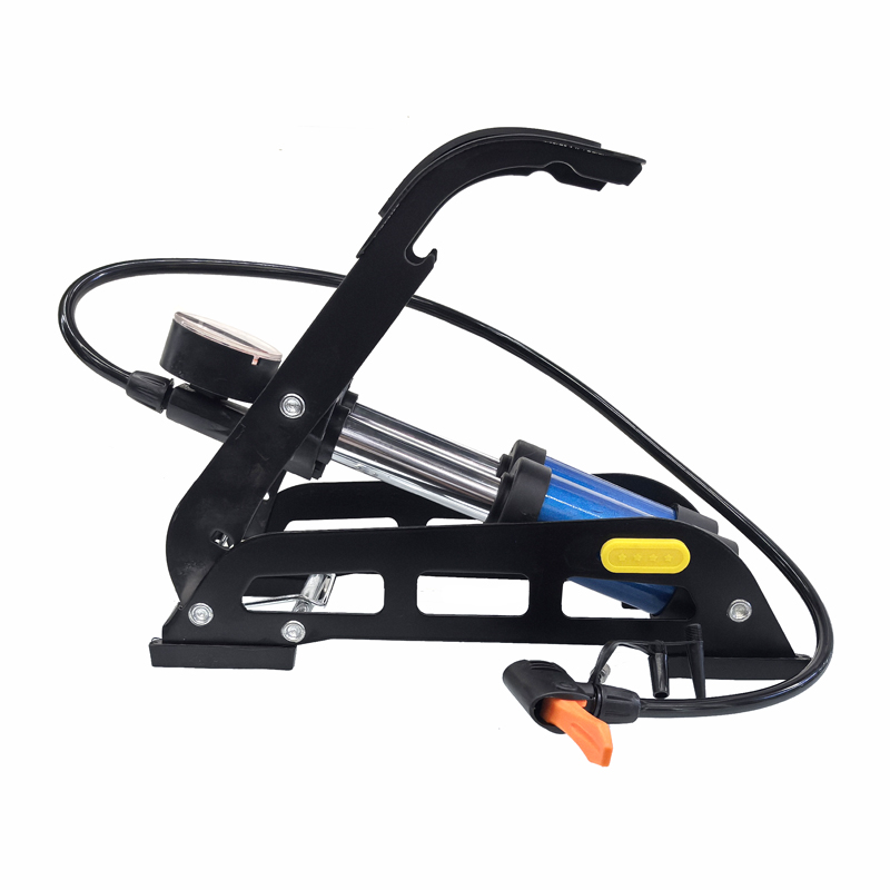 FP445S dual-tube foot-operated air cylinder with pressure gauge, bicycle foot-operated dual-cylinder air cylinder, folding car, motorcycle, bicycle foot-operated air cylinder, air pump details Picture