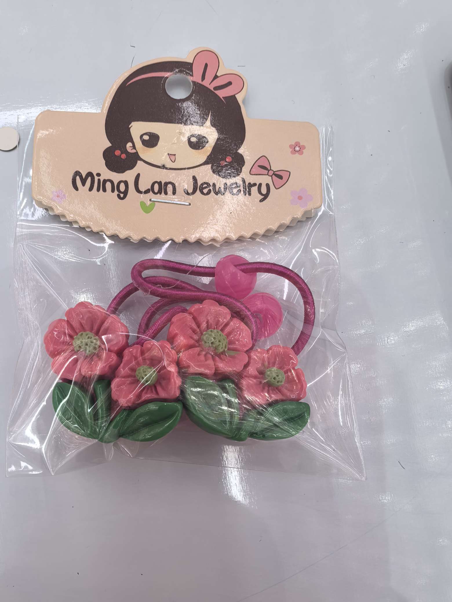 最近流行款双头花朵戴着树叶中间蕊心很好看3007B茗兰饰品详情图4