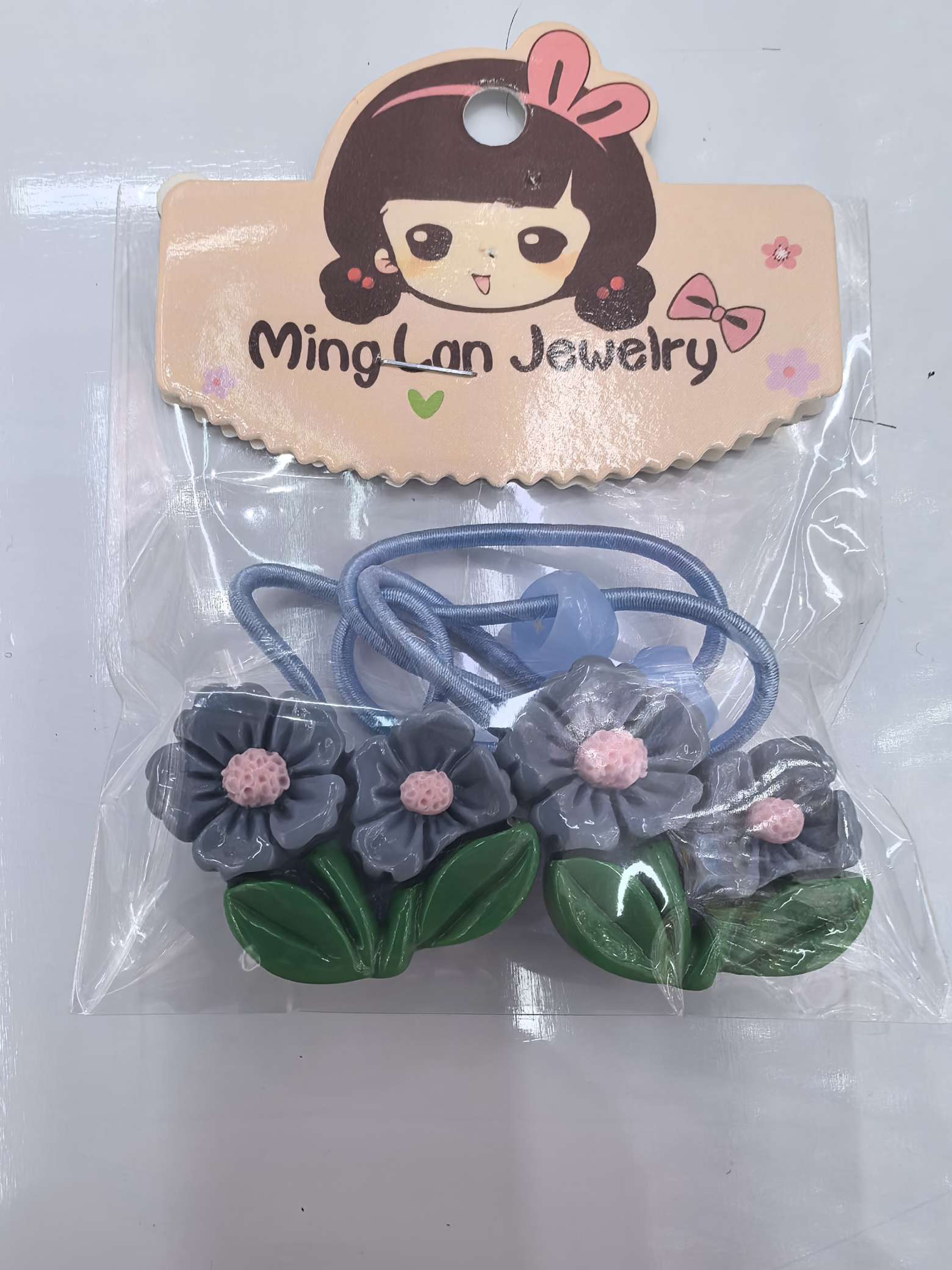 最近流行款双头花朵戴着树叶中间蕊心很好看3007B茗兰饰品详情图3