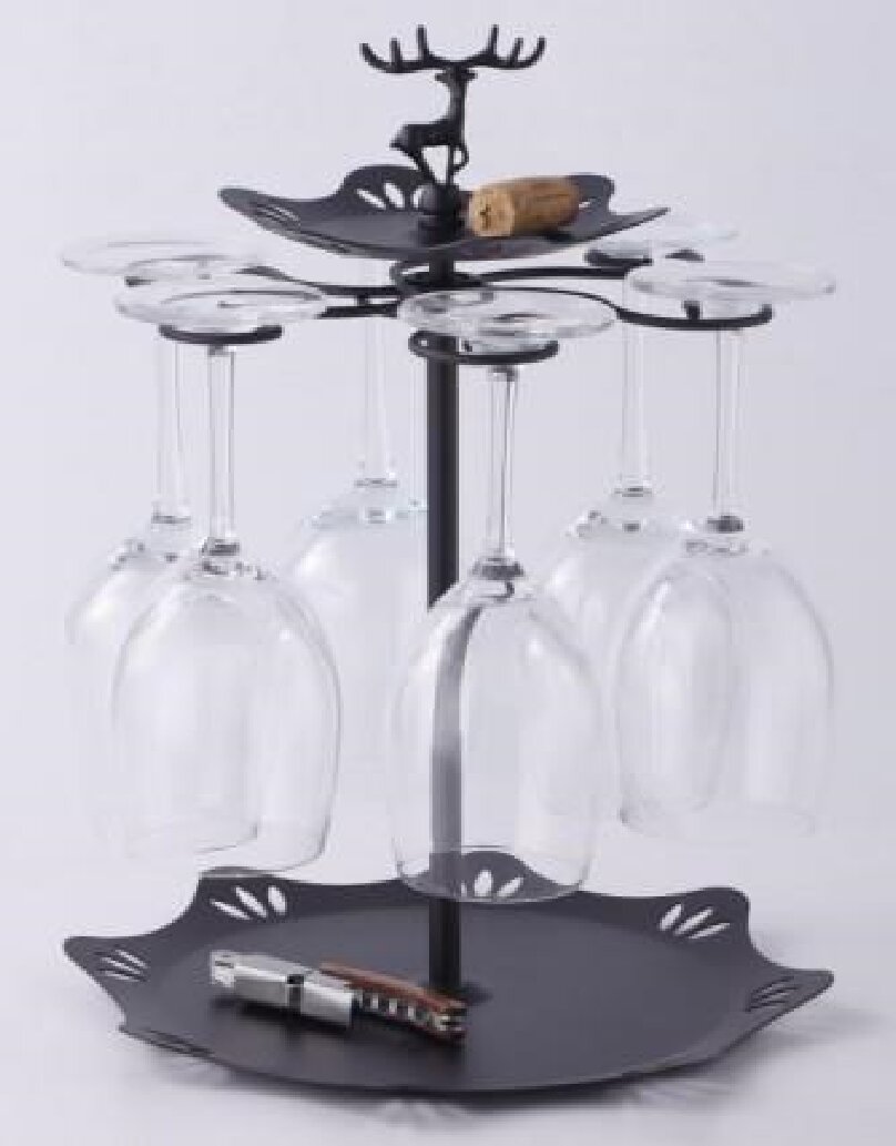 古铜色 铁底旋转酒杯架托盘        