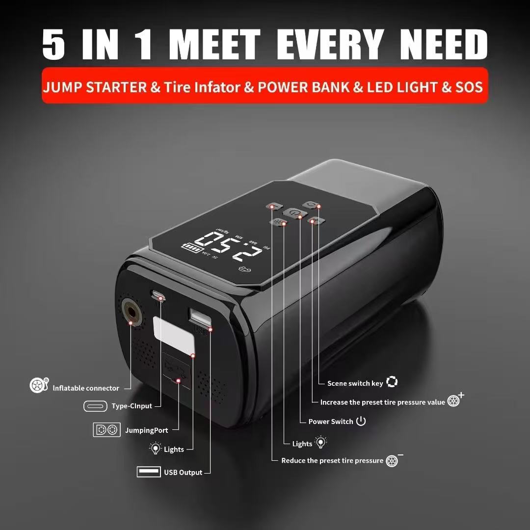 Car start power emergency air pump 6000mA large-capacity 5-in-one multi-functional power bank for outdoor power storage Specification image