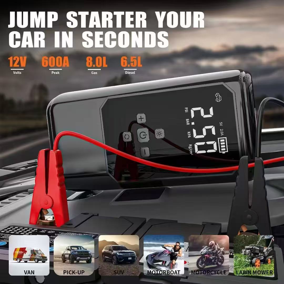Car start power emergency air pump 6000mA large-capacity 5-in-one multi-functional power bank for outdoor power storage Item Picture