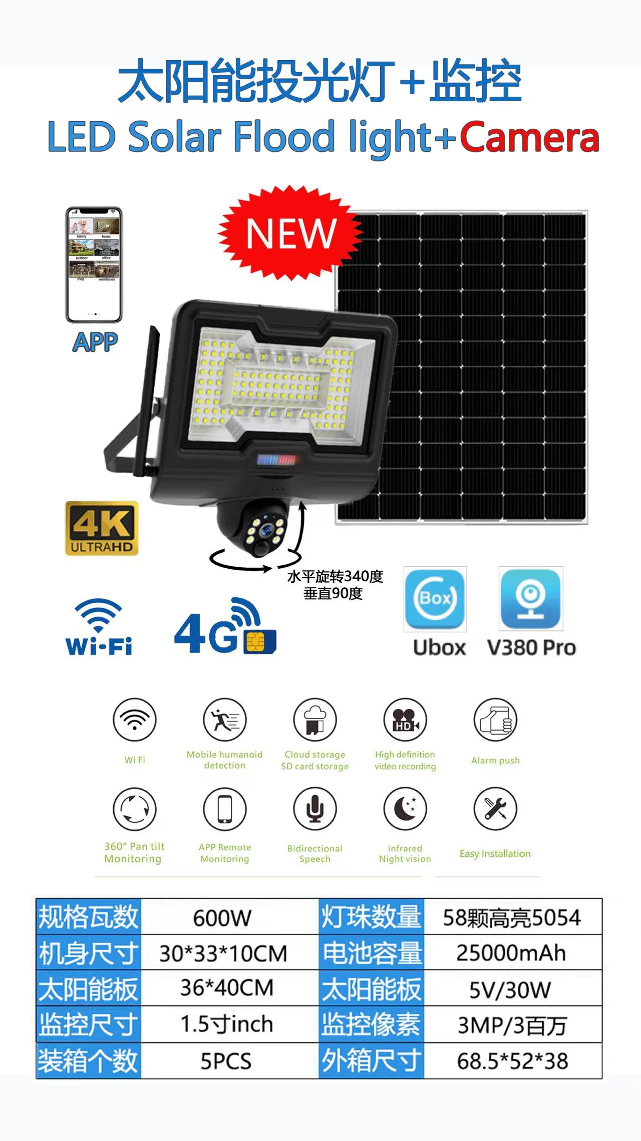 New solar floodlight strips for monitoring, outdoor street lighting, home and rural cameras, waterproof led spotlights details Picture