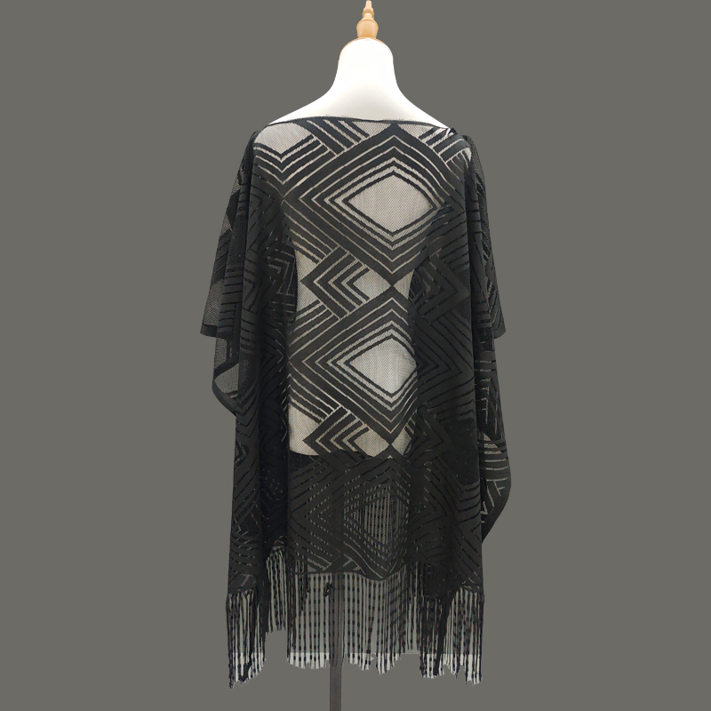 Diamond-shaped tassel pullover beach blouse fabric, beach shawl, beach sun protection clothing fabric, foreign trade clothing, hollowed-out tassel shawl clothing fabric, unfinished clothes details Picture