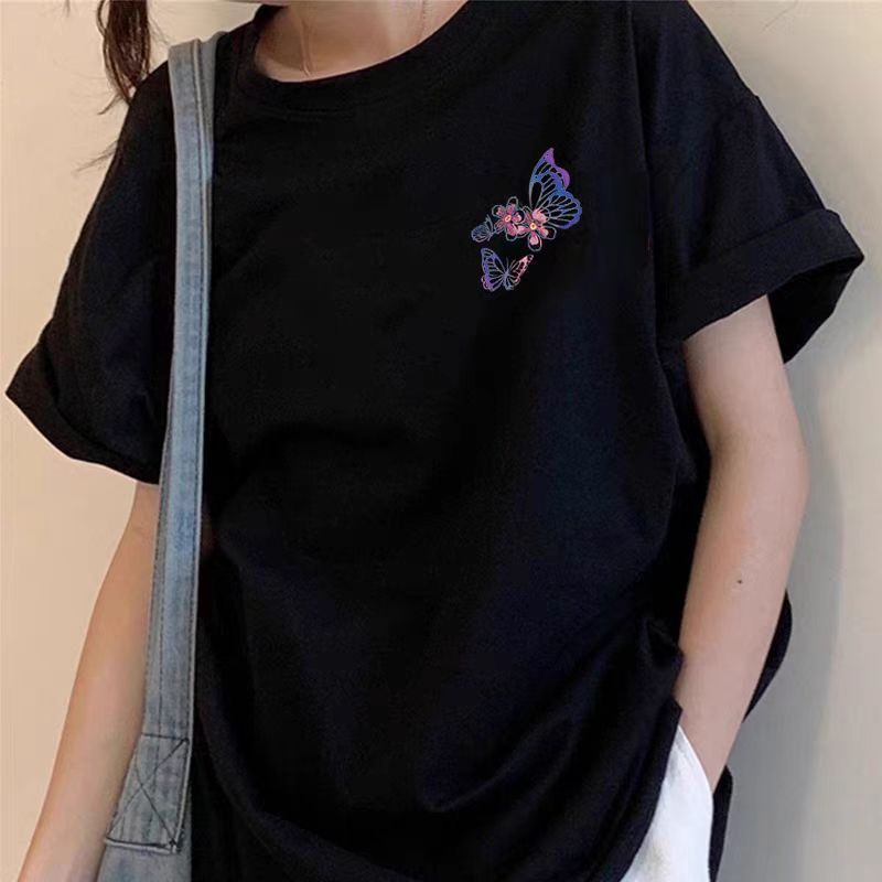 国潮重磅来200 克全棉配置大落肩短袖T重垂感简约不失时蝴蝶黑色