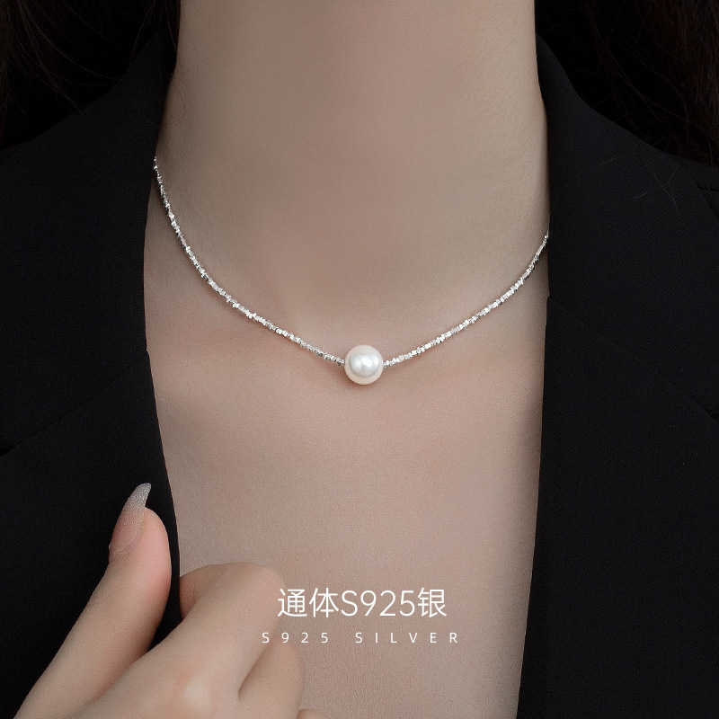 925银珍珠项链女夏小众设计感2023年新款潮气质轻奢锁骨链可调节饰品四叶草西太后项链珠宝套装项链外贸批发s925纯银个