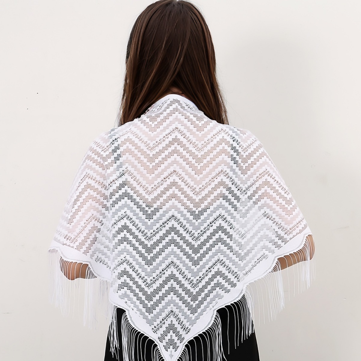 Lace wavy tassel triangular scarf shawl scarf Banquet shawl evening dress export clothing fabric non-finished products pic 1