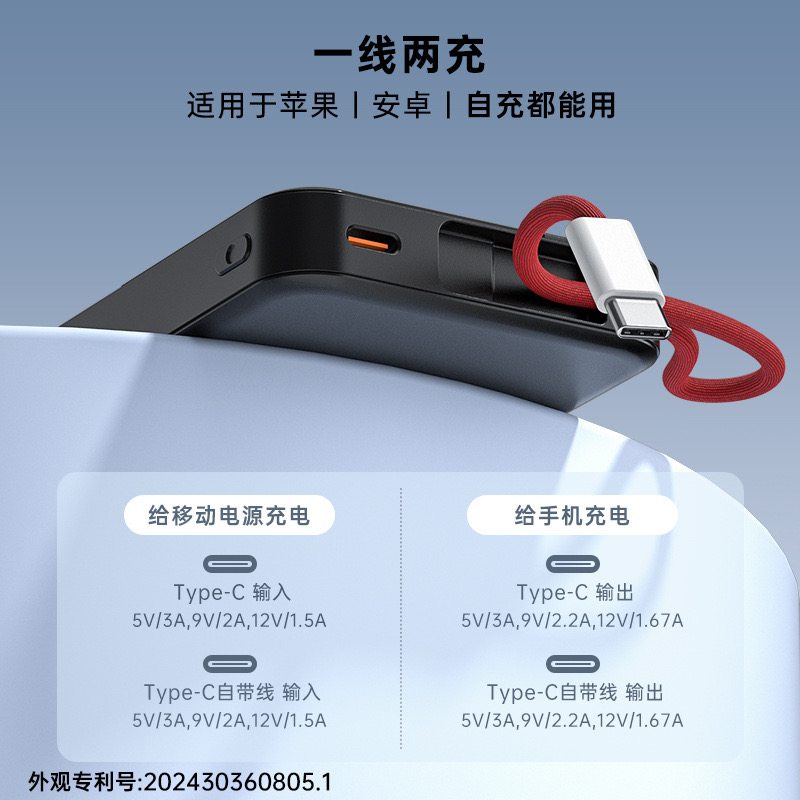 Mini Power Bank Pd20w With Built-In Wire Electroplating Fast Charging, 10,000 Mah Ultra-Thin Digital Display Mobile Power Bank Application Scenario