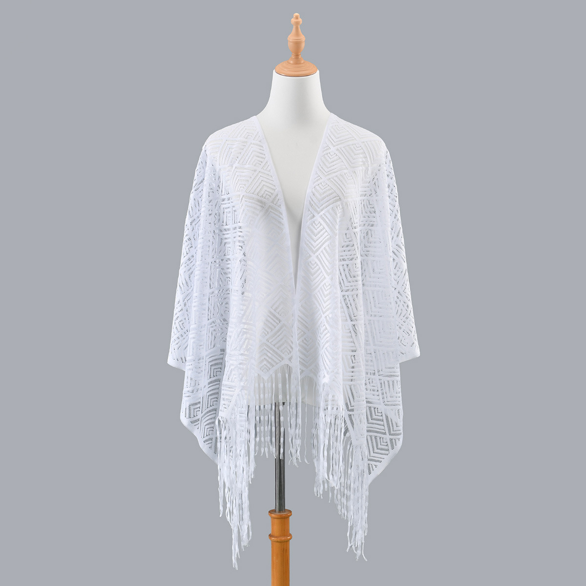 2025 New diamond-shaped perforated tassel polyester long scarf shawl fabric, foreign trade scarf fabric, fashionable outerwear shawl fabric, non-finished product pic 1