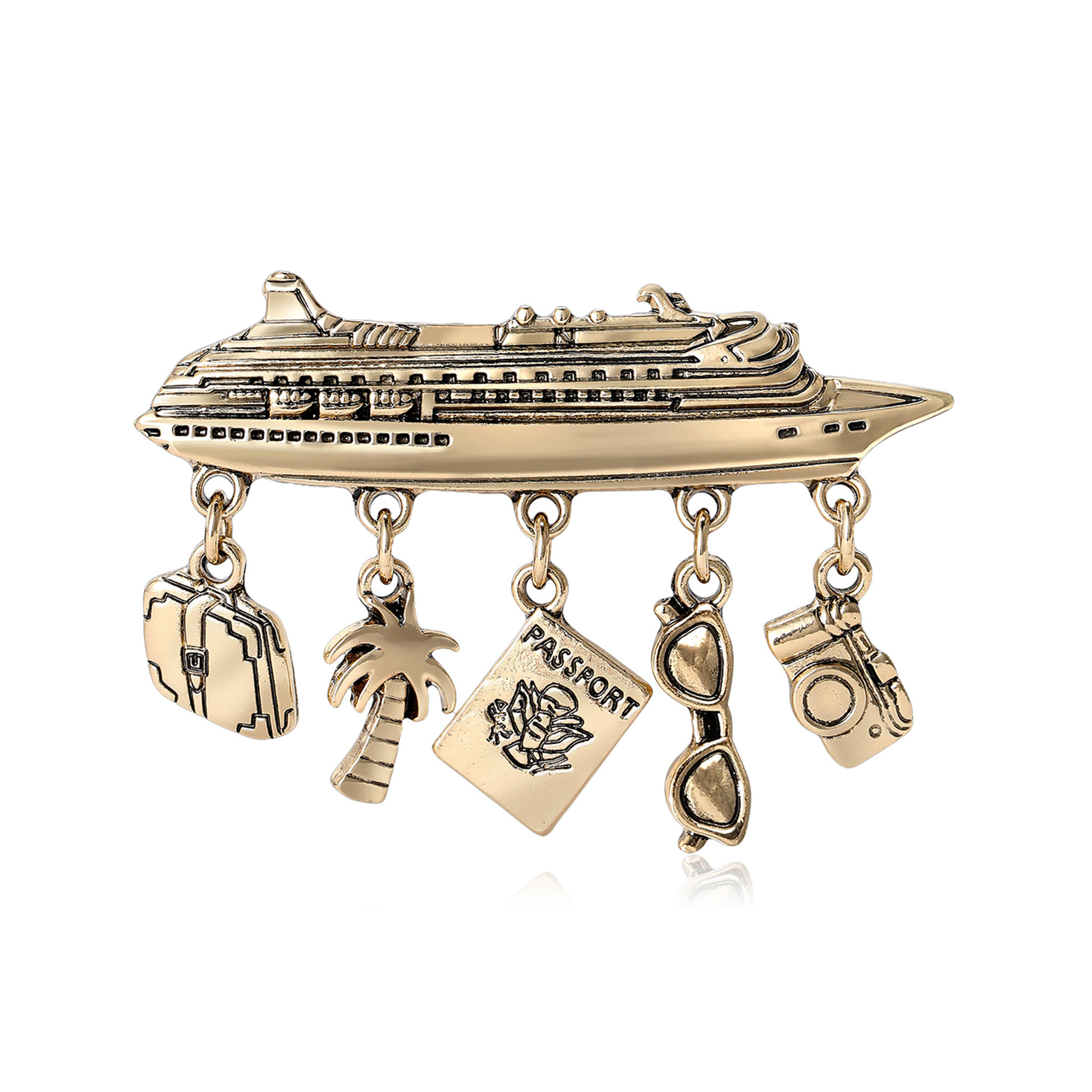 New retro alloy ship pendant brooch, simple and versatile, artistic men's and women's suit shirt brooch accessory pin details Picture