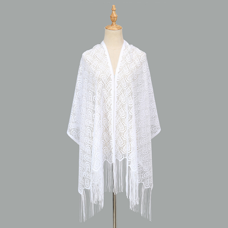 New oval random tassel long scarf, shawl fabric, hollowed-out fashionable outerwear, sun protection shawl fabric, clothing material, accessories, non-finished products, customizable pic 1