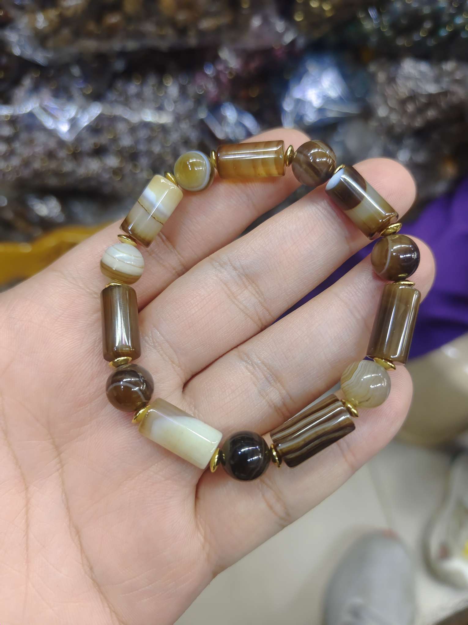 缠丝玛瑙手链 古咖啡色玛瑙缠丝手链    