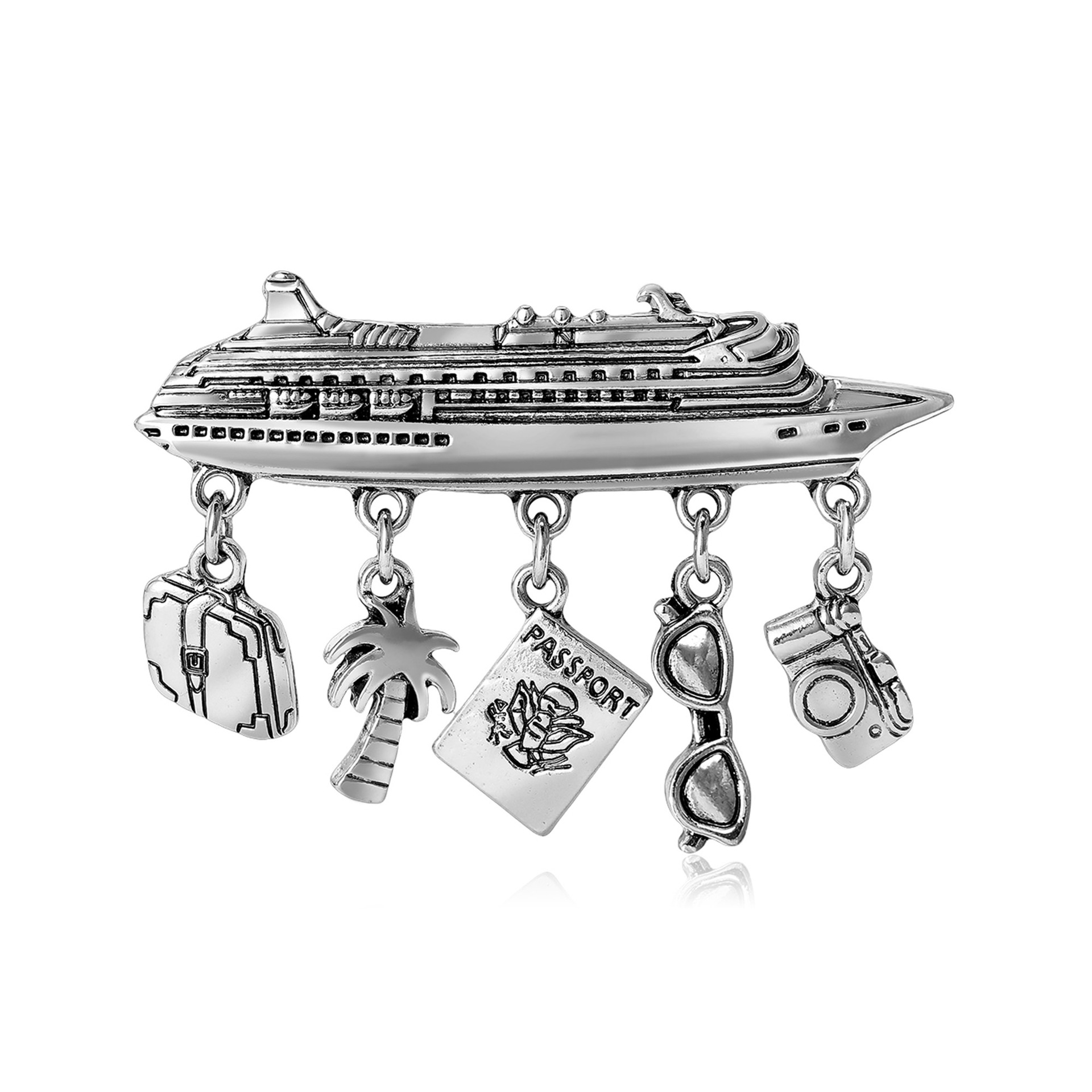 New retro alloy ship pendant brooch, simple and versatile, artistic men's and women's suit shirt brooch accessory pin Item Picture