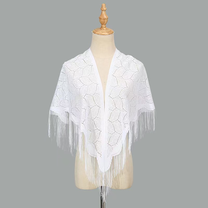 Cross-border direct supply of lace, maple leaf tassels, triangular scarves, hollowed-out shawls, scarves, banquet shawls, evening gowns, foreign trade clothing fabrics, non-finished products pic 1