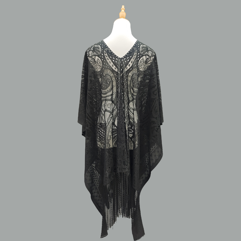 Cross-border direct supply of hollowed-out lace beach cover-up fabric, sexy beach wear, tassel pullover, shawl, scarf, export sun-protective clothing, fabric materials, Amazon direct supply, TK overseas best-selling non-finished products details Picture