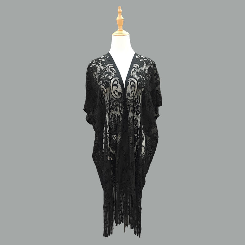 Cross-border direct supply of hollowed-out beach cover-up fabric, sexy beach wear, fringed scarves, shawls, sun-protective clothing, fabric materials for foreign trade clothing, Amazon direct supply, TK overseas best-selling non-finished products