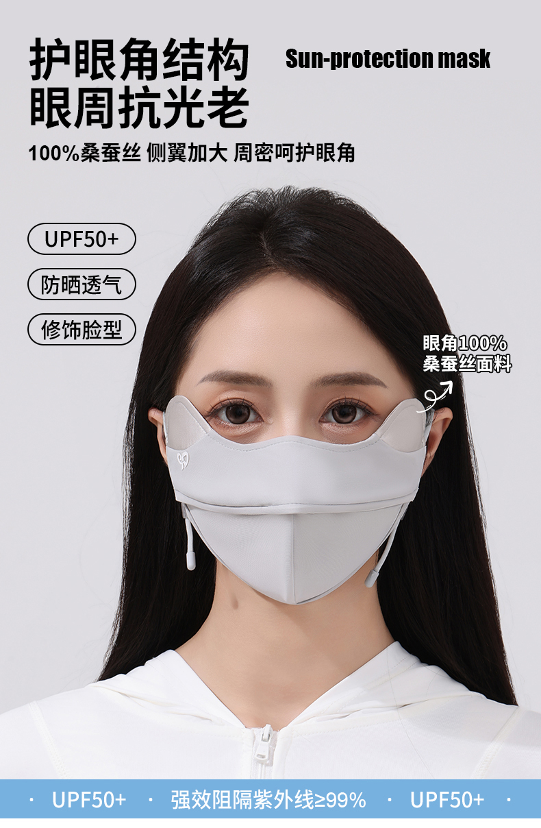 2025新款夏季真丝防晒口罩女5D立体桑蚕丝护眼角防紫外线防晒面罩详情5